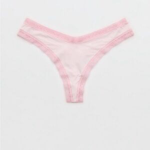 Aerie Pink Lace Trim Thong